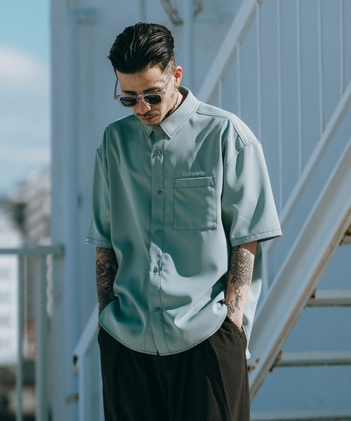Subciety（サブサエティ）の「Loose S/S shirt-THE BASE-（シャツ/ブラウス・メンズ・ブラック/ブルーグリーン/ホワイト/チャコール・SMALL/MEDIUM/LARGE/X-LARGE）」の16枚目の写真