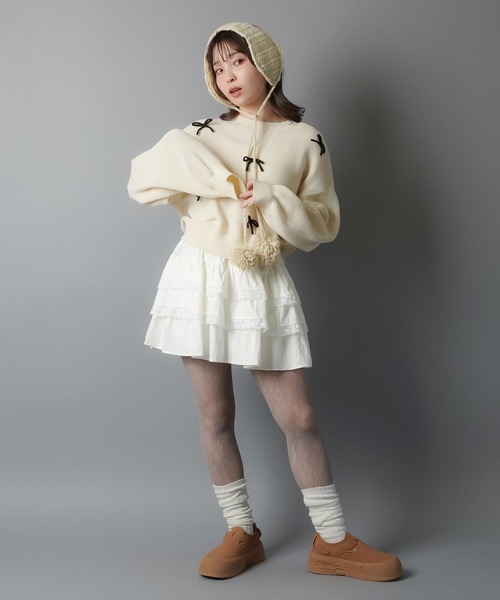 SPINNS(スピンズ)の「ティアードミニスカート/レース/スカパン/インナーパンツ付き(スカート・レディース・ホワイト/ブラック・ONESIZE)」の3枚目の写真