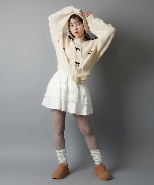 SPINNS(スピンズ)の「ティアードミニスカート/レース/スカパン/インナーパンツ付き(スカート・レディース・ホワイト/ブラック・ONESIZE)」の10枚目の写真