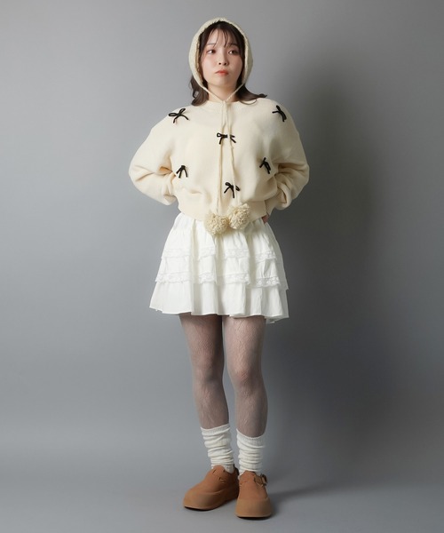 SPINNS(スピンズ)の「ティアードミニスカート/レース/スカパン/インナーパンツ付き(スカート・レディース・ホワイト/ブラック・ONESIZE)」の11枚目の写真