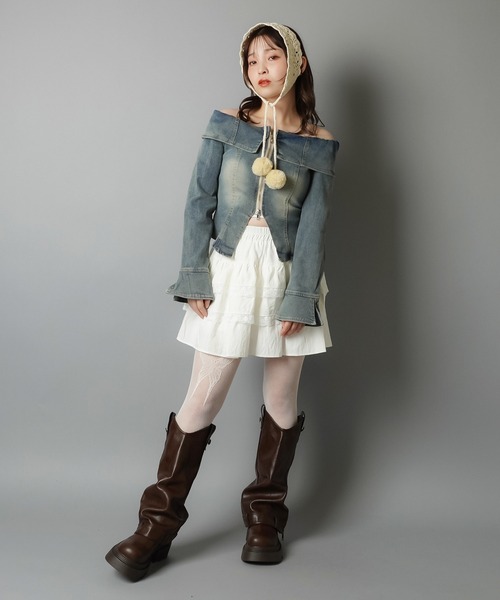 SPINNS(スピンズ)の「ティアードミニスカート/レース/スカパン/インナーパンツ付き(スカート・レディース・ホワイト/ブラック・ONESIZE)」の21枚目の写真