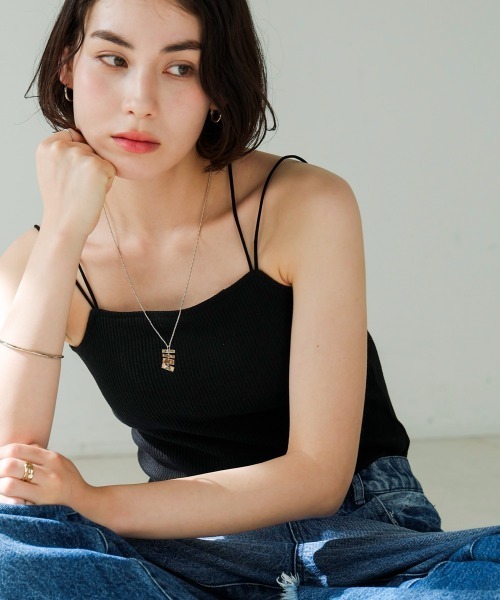 Bou Jeloud（ブージュルード）の「カップ付リブバッククロスキャミ（キャミソール・レディース・ブラック/オフホワイト/グレー・M）」の2枚目の写真