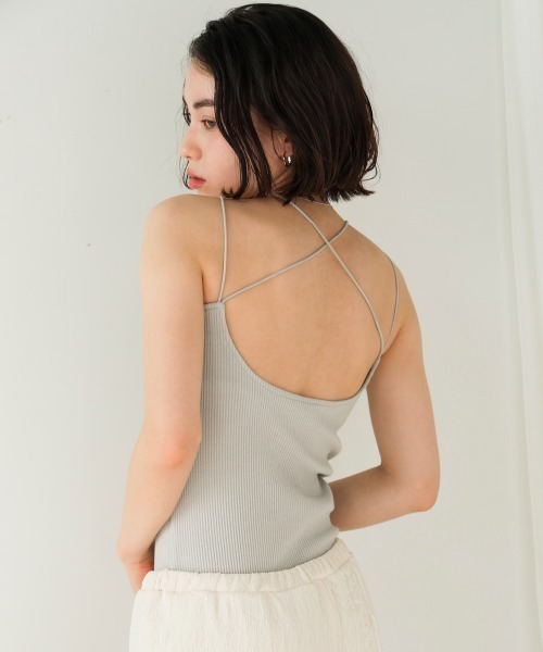 Bou Jeloud（ブージュルード）の「カップ付リブバッククロスキャミ（キャミソール・レディース・ブラック/オフホワイト/グレー・M）」の15枚目の写真