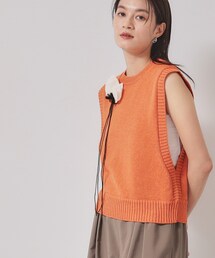 Sunauna（スーナウーナ）の「【オリエンタルモチーフ／コサージュ付き】レイヤードニット（ベスト）」