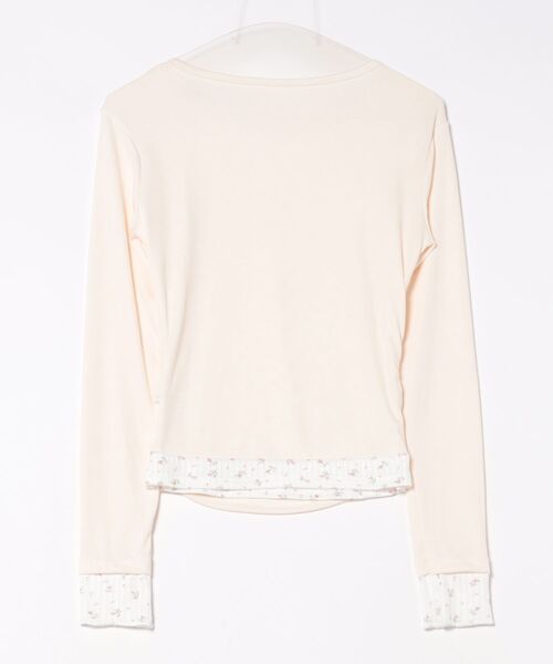 WESTSEA（ウエストシー）の「フェイクレイヤード レース付 花柄 ヘンリーネック リブ長袖カットソー（Tシャツ/カットソー・レディース・ピンク/オフホワイト・M/L）」の9枚目の写真