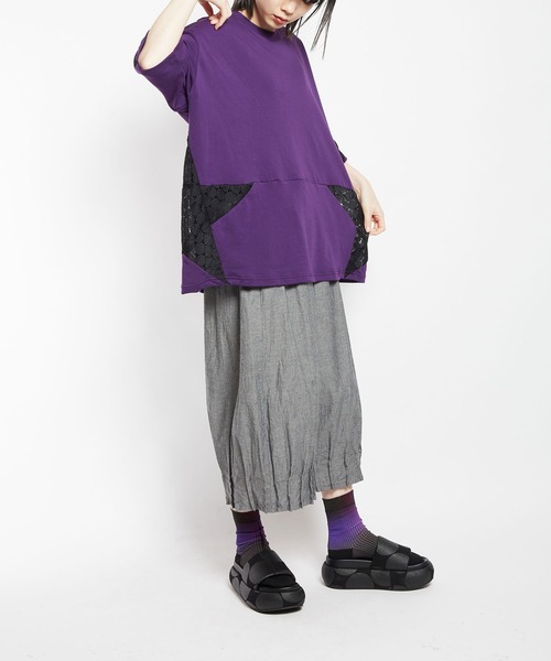 gomme（ゴム）の「60/-ファイン裏毛　スターシームＴ（Tシャツ/カットソー・レディース・パープル/ブラック/チャコールグレー・MEDIUM）」の4枚目の写真
