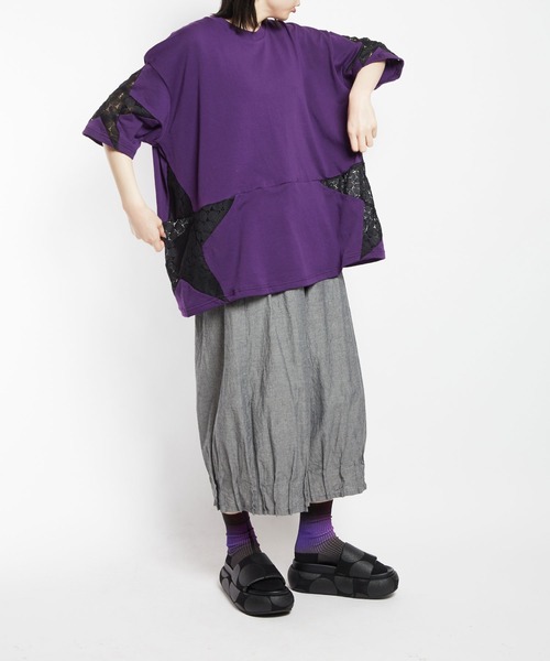 gomme（ゴム）の「60/-ファイン裏毛　スターシームＴ（Tシャツ/カットソー・レディース・パープル/ブラック/チャコールグレー・MEDIUM）」の5枚目の写真