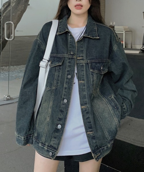 gossip!ロサンゼルス(ゴシップロサンゼルス)の「ヴィンテージカジュアル ルーズシルエット オーバーサイズ 春 秋 アウター メンズライク(デニムジャケット・レディース・ブルー・L/M/S)」の1枚目の写真
