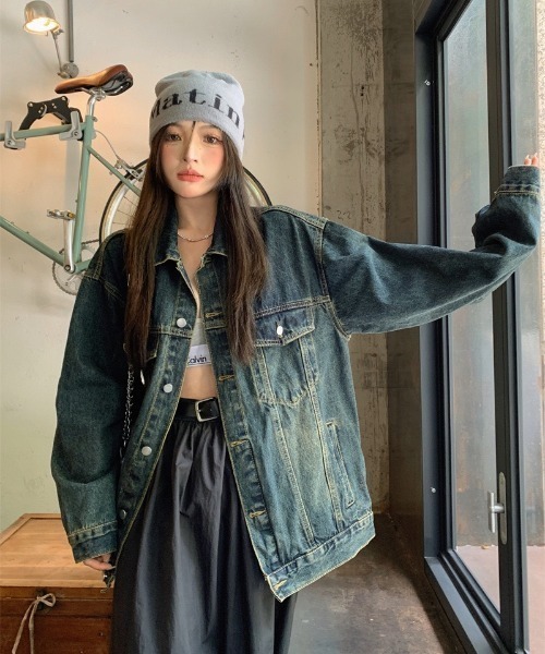 gossip!ロサンゼルス(ゴシップロサンゼルス)の「ヴィンテージカジュアル ルーズシルエット オーバーサイズ 春 秋 アウター メンズライク(デニムジャケット・レディース・ブルー・L/M/S)」の12枚目の写真