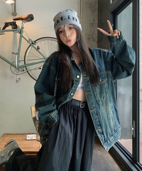 gossip!ロサンゼルス(ゴシップロサンゼルス)の「ヴィンテージカジュアル ルーズシルエット オーバーサイズ 春 秋 アウター メンズライク(デニムジャケット・レディース・ブルー・L/M/S)」の13枚目の写真
