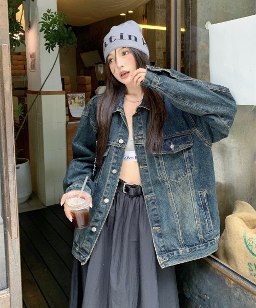 gossip!ロサンゼルス(ゴシップロサンゼルス)の「ヴィンテージカジュアル ルーズシルエット オーバーサイズ 春 秋 アウター メンズライク(デニムジャケット・レディース・ブルー・L/M/S)」の16枚目の写真