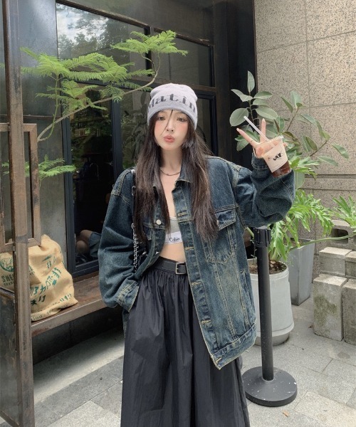 gossip!ロサンゼルス(ゴシップロサンゼルス)の「ヴィンテージカジュアル ルーズシルエット オーバーサイズ 春 秋 アウター メンズライク(デニムジャケット・レディース・ブルー・L/M/S)」の19枚目の写真