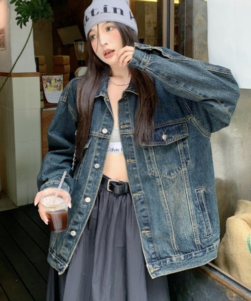 gossip!ロサンゼルス(ゴシップロサンゼルス)の「ヴィンテージカジュアル ルーズシルエット オーバーサイズ 春 秋 アウター メンズライク(デニムジャケット・レディース・ブルー・L/M/S)」の22枚目の写真