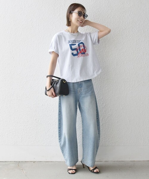 SHIPS any(シップス エニィ)の「【WEB限定/SHIPS any別注】THE KNiTS:〈洗濯機可能〉ラウンドヘム プリント ショート TEE(Tシャツ/カットソー・レディース・グレー/チャコールグレー/ホワイト・ONE SIZE)」の14枚目の写真