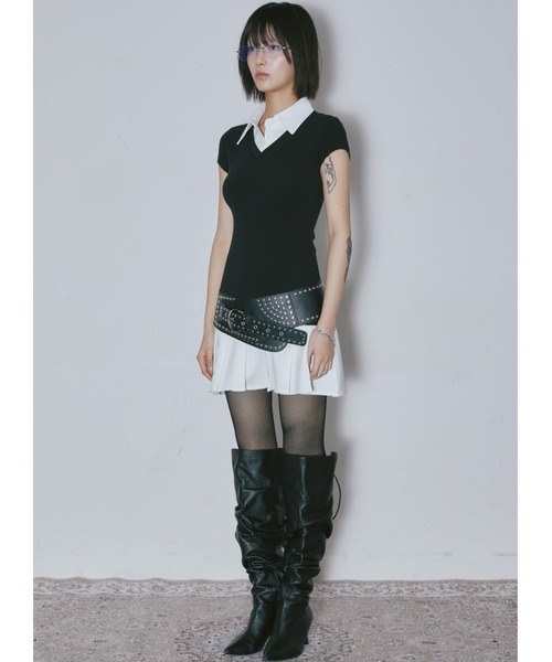 NIIER NOR(ニアノア)の「A'GEM/9 × .kom 『NIIER NOR/ニーアノア』 LAYERED SHIRT DRESS/レイヤード シャツドレス(ワンピース・レディース・グレー/ブラック・FREE)」の10枚目の写真