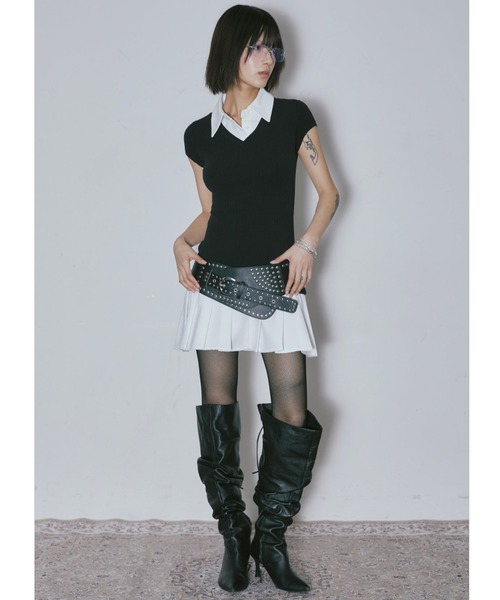 NIIER NOR(ニアノア)の「A'GEM/9 × .kom 『NIIER NOR/ニーアノア』 LAYERED SHIRT DRESS/レイヤード シャツドレス(ワンピース・レディース・グレー/ブラック・FREE)」の11枚目の写真