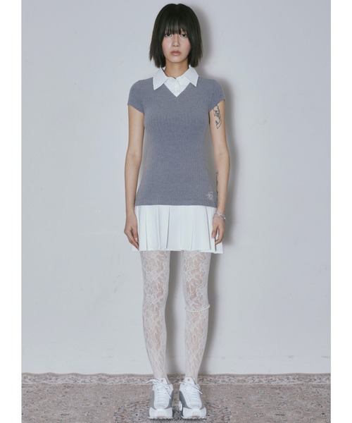 NIIER NOR(ニアノア)の「A'GEM/9 × .kom 『NIIER NOR/ニーアノア』 LAYERED SHIRT DRESS/レイヤード シャツドレス(ワンピース・レディース・グレー/ブラック・FREE)」の5枚目の写真