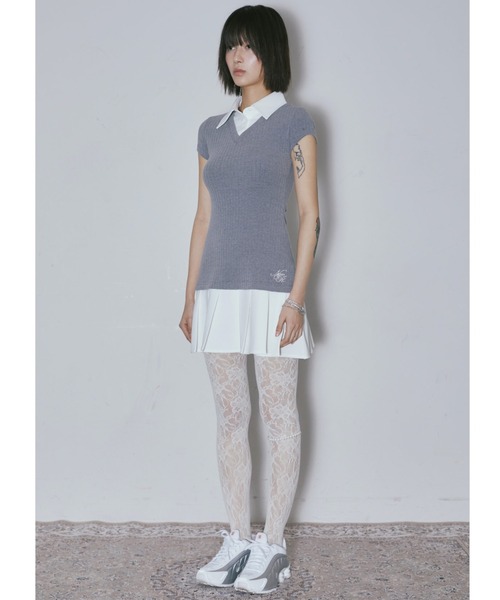NIIER NOR(ニアノア)の「A'GEM/9 × .kom 『NIIER NOR/ニーアノア』 LAYERED SHIRT DRESS/レイヤード シャツドレス(ワンピース・レディース・グレー/ブラック・FREE)」の6枚目の写真
