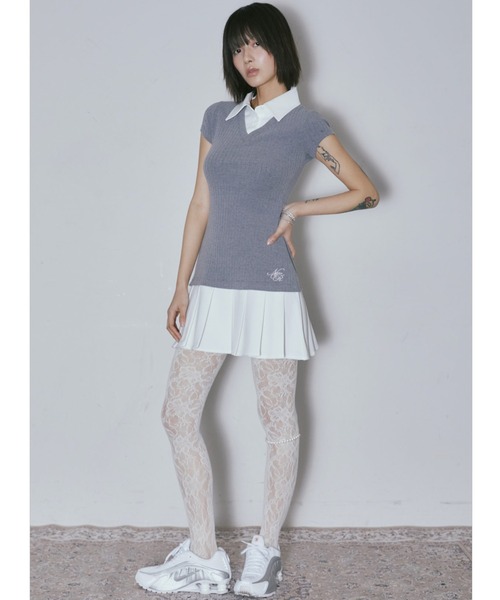 NIIER NOR(ニアノア)の「A'GEM/9 × .kom 『NIIER NOR/ニーアノア』 LAYERED SHIRT DRESS/レイヤード シャツドレス(ワンピース・レディース・グレー/ブラック・FREE)」の7枚目の写真