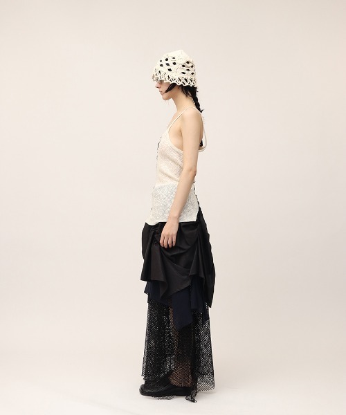 leinwande（ラインヴァンド）の「Blocking Twist Tank -top / ブロッキングツイストタンクトップ（キャミソール・レディース・ネイビー系/ブラック×ホワイト/カーキブラウン・ONE SIZE）」の9枚目の写真