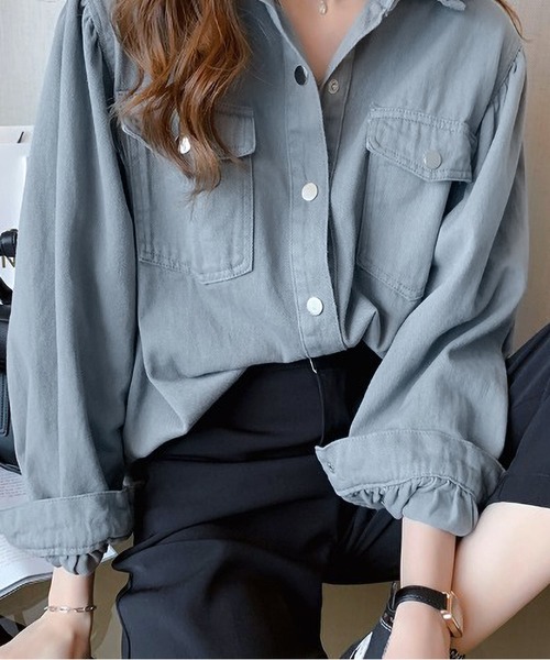 BLANC FICELLE(ブランフィセル)の「フラップポケット シャツ(シャツ/ブラウス・レディース・ブルー/Off White/ピンク・M)」の3枚目の写真