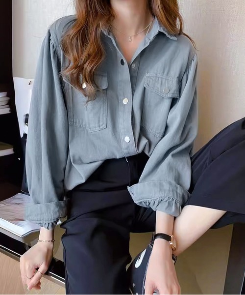 BLANC FICELLE(ブランフィセル)の「フラップポケット シャツ(シャツ/ブラウス・レディース・ブルー/Off White/ピンク・M)」の8枚目の写真