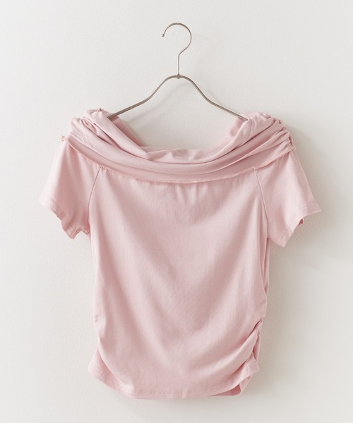 BLANK (ブランク)の「Off shoulder gathering Tops / オフショルギャザリング半袖トップス(Tシャツ/カットソー・レディース・ブラック/ベージュ/グレー/ブラウン/ピンク/ホワイト・FREE)」の15枚目の写真