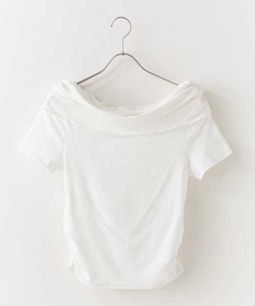 BLANK (ブランク)の「Off shoulder gathering Tops / オフショルギャザリング半袖トップス(Tシャツ/カットソー・レディース・ブラック/ベージュ/グレー/ブラウン/ピンク/ホワイト・FREE)」の19枚目の写真