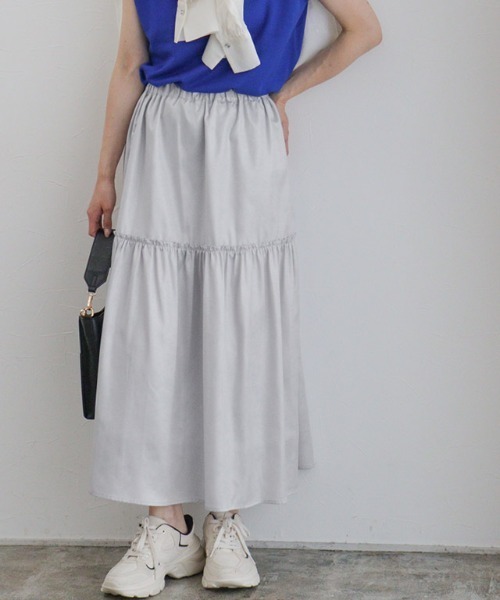 Pierrot(ピエロ)の「シャイニーギャザースカート(スカート・レディース・グレー/ベージュ・PM/M/L)」の20枚目の写真