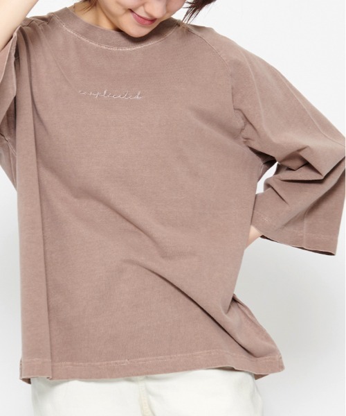 spiritoso(スピリトーゾ)の「【spiritoso】Complicated刺繍 ラグランTシャツ(Tシャツ/カットソー・レディース・グレイッシュベージュ/ブラウン/グリーン系/ラベンダー/オレンジ・FREE)」の1枚目の写真
