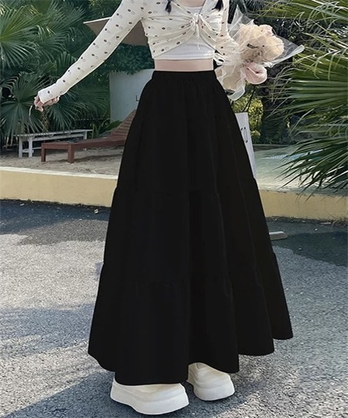 FREE STYLISTS(フリー スタイリスト)の「ロングティアードスカート(スカート・レディース・ブラック/ライトピンク/ライトグリーン/ベージュ/パープル・FREE)」の2枚目の写真