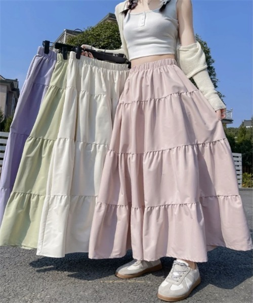 FREE STYLISTS(フリー スタイリスト)の「ロングティアードスカート(スカート・レディース・ブラック/ライトピンク/ライトグリーン/ベージュ/パープル・FREE)」の13枚目の写真
