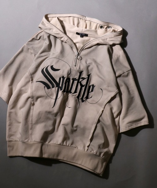 SITRY(シトリー)の「Grunge Style Sweat Half Zip Hoodie/グランジ ヴィンテージライク オーバーサイズ 裏毛 ハーフジップ フーディー パーカー スウェット レディース メンズ(パーカー・メンズ・ブラック/ベージュ/パープル・M/L)」の1枚目の写真