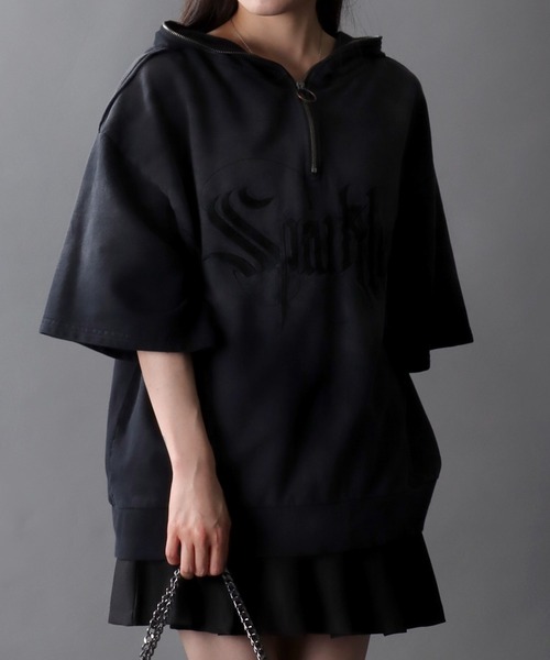 セール】Grunge Style Sweat Half Zip Hoodie/グランジ
