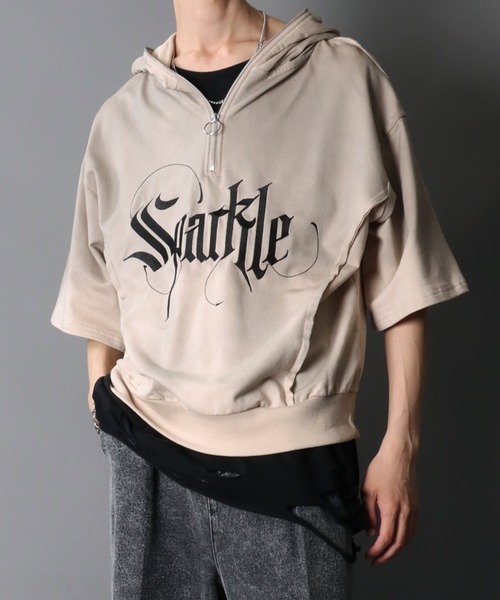 SITRY(シトリー)の「Grunge Style Sweat Half Zip Hoodie/グランジ ヴィンテージライク オーバーサイズ 裏毛 ハーフジップ フーディー パーカー スウェット レディース メンズ(パーカー・メンズ・ブラック/ベージュ/パープル・M/L)」の20枚目の写真