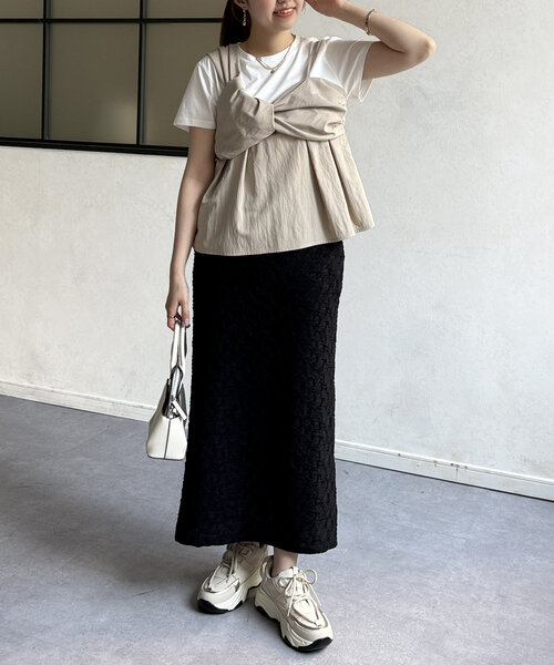 Chez toi(シェトワ)の「ビスチェ見えドッキングプルオーバー(Tシャツ/カットソー・レディース・ブラック/グレー/ベージュ・FREE)」の9枚目の写真