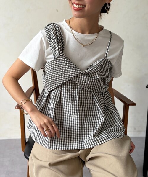 Chez toi(シェトワ)の「ビスチェ見えドッキングプルオーバー(Tシャツ/カットソー・レディース・ブラック/グレー/ベージュ・FREE)」の14枚目の写真