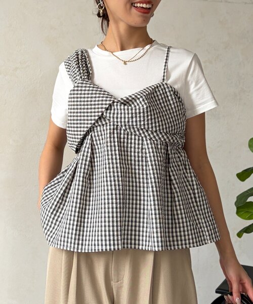 Chez toi(シェトワ)の「ビスチェ見えドッキングプルオーバー(Tシャツ/カットソー・レディース・ブラック/グレー/ベージュ・FREE)」の15枚目の写真