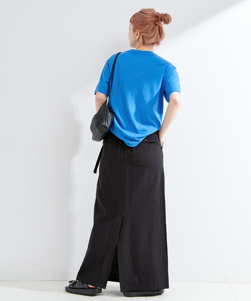 B.C STOCK（ベーセーストック）の「ウォッシャブル / ベルト付きリネンライクオックスクライミングベイカースカート（スカート・レディース・キャメル/ブラック/アイボリー・SMALL/MEDIUM）」の6枚目の写真