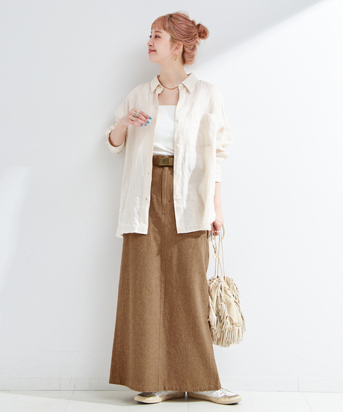 B.C STOCK（ベーセーストック）の「ウォッシャブル / ベルト付きリネンライクオックスクライミングベイカースカート（スカート・レディース・キャメル/ブラック/アイボリー・SMALL/MEDIUM）」の21枚目の写真