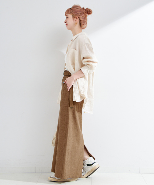 B.C STOCK（ベーセーストック）の「ウォッシャブル / ベルト付きリネンライクオックスクライミングベイカースカート（スカート・レディース・キャメル/ブラック/アイボリー・SMALL/MEDIUM）」の22枚目の写真