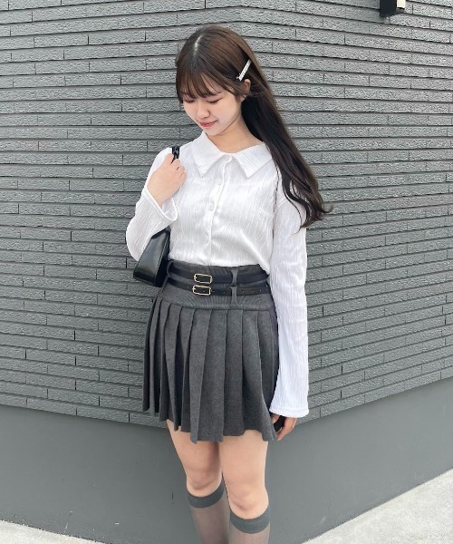 mellowneon（メロウネオン）の「ウェーブワッシャーポロブラウス（シャツ/ブラウス・レディース・ベージュ/アイボリー/ブラック・FREE）」の12枚目の写真