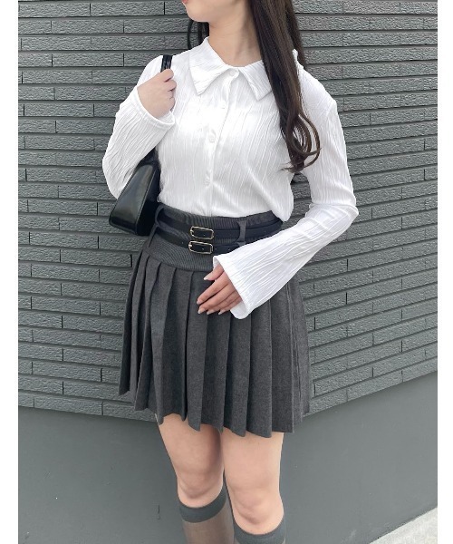 mellowneon（メロウネオン）の「ウェーブワッシャーポロブラウス（シャツ/ブラウス・レディース・ベージュ/アイボリー/ブラック・FREE）」の10枚目の写真