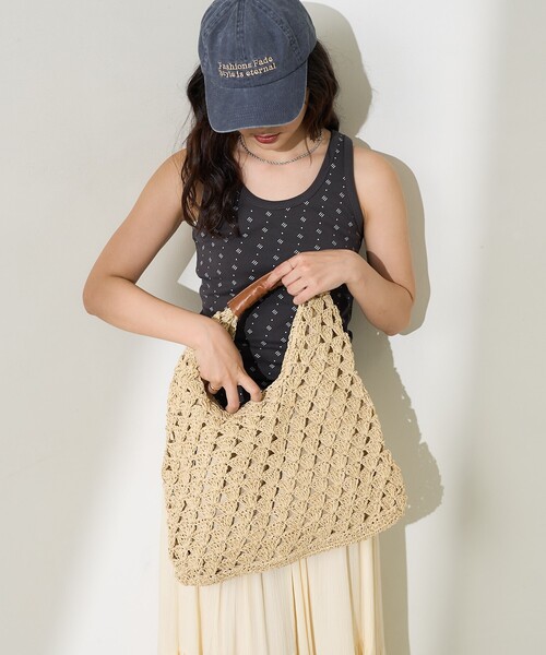 FREAK'S STORE(フリークスストア)の「トライアングル 編みバッグ/ペーパーバッグ(ハンドバッグ・レディース・ナチュラル/ブラック/シルバー・ONE SIZE)」の4枚目の写真