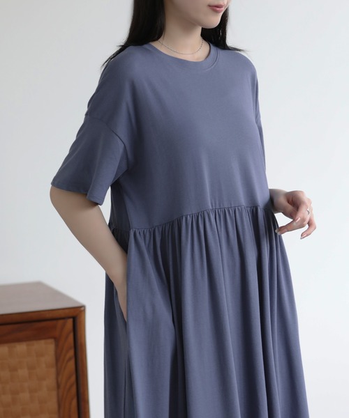 SUNFLOWER EIGHT(サンフラワーエイト)の「Tシャツフレアワンピ(ワンピース・レディース・ピンク/チャコールグレー/ブルー/ブラック/スモーキーグリーン系・M)」の21枚目の写真