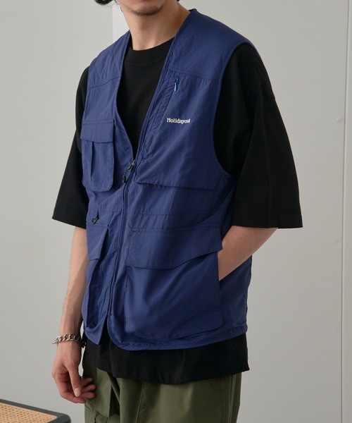 MAGASIN DE MODE Brew（マガジンデモードブリュー）の「【MAGASIN DE MODE Brew】ナイロンミリタリーフィッシングベスト MZJ（ベスト・メンズ・ネイビー/キャメル・M/L/LL）」の6枚目の写真