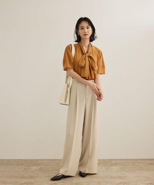 ROPE'(ロペ)の「【洗える】シアートリコットボウタイブラウス(Tシャツ/カットソー・レディース・ブラック/ホワイト/オレンジ・36/38)」の12枚目の写真