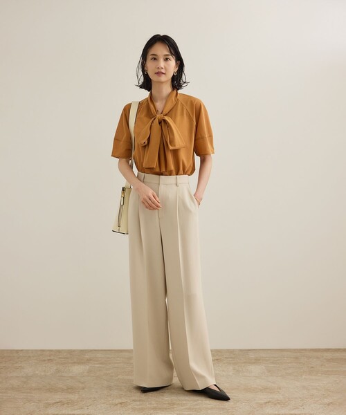 ROPE'(ロペ)の「【洗える】シアートリコットボウタイブラウス(Tシャツ/カットソー・レディース・ブラック/ホワイト/オレンジ・36/38)」の11枚目の写真