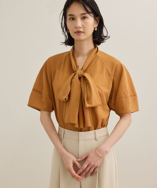 ROPE'(ロペ)の「【洗える】シアートリコットボウタイブラウス(Tシャツ/カットソー・レディース・ブラック/ホワイト/オレンジ・36/38)」の10枚目の写真