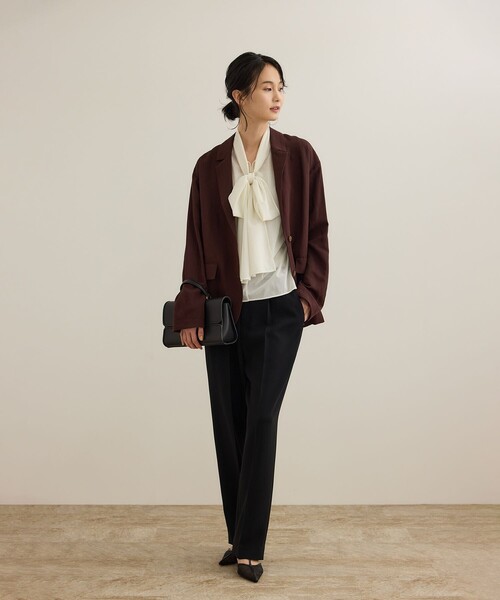 ROPE'(ロペ)の「【洗える】シアートリコットボウタイブラウス(Tシャツ/カットソー・レディース・ブラック/ホワイト/オレンジ・36/38)」の9枚目の写真